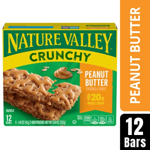 Thanh Ngũ Cốc Yến Mạch Bơ Đậu Phộng Nature Valley Peanut Butter Crunchy Granola Bars, Hộp 12 Thanh (6 Gói) , 253g (8.94 Oz.)