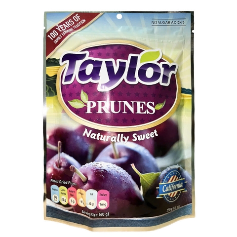 Mận Khô Tự Nhiên Không Thêm Đường Taylor Prunes Naturally Sweet, Gói 250g (8.8 Oz)