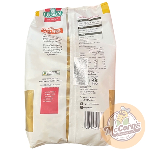 Nui Ống Hạt Diêm Mạch Ăn Kiêng Organ Quinoa Pasta Penne, Không Gluten, Thuần Chay, Gói 350g (12.3 Oz)