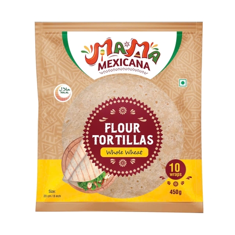 Vỏ Tortilla Nguyên Cám Tortilla Whole Wheat Mama Mexicana (Size 20cm), Gói 10 Vỏ (Gói 450g)