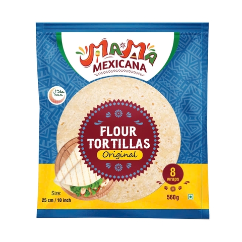 Vỏ Bánh Tortilla Làm Burrito, Quesadilla Cỡ Lớn (Size 25cm) Mama Mexicana Flour Tortilla Original, Gói 8 Vỏ (Gói 560g)
