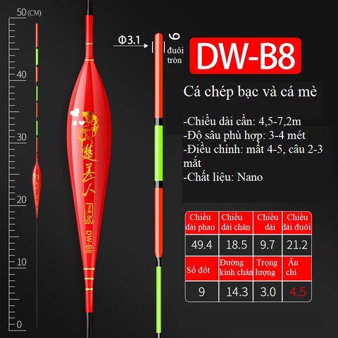 Phao Câu Đài Săn Hàng DW tăm phao lớn, siêu nhạy, chống lóa mắt, mỏi mắt cao cấp PC12