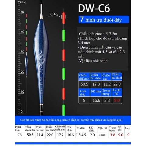 Phao Câu Đài Săn Hàng DW tăm phao lớn, siêu nhạy, chống lóa mắt, mỏi mắt cao cấp PC12