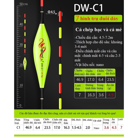 Phao Câu Đài Săn Hàng DW tăm phao lớn, siêu nhạy, chống lóa mắt, mỏi mắt cao cấp PC12