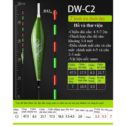 Phao Câu Đài Săn Hàng DW tăm phao lớn, siêu nhạy, chống lóa mắt, mỏi mắt cao cấp PC12