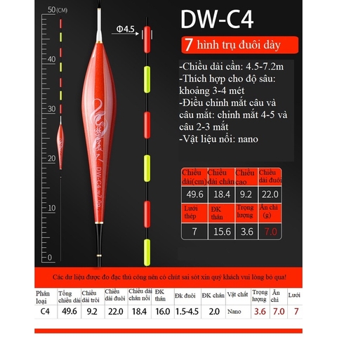 Phao Câu Đài Săn Hàng DW tăm phao lớn, siêu nhạy, chống lóa mắt, mỏi mắt cao cấp PC12