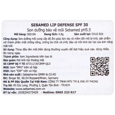 Son dưỡng môi Sebamed Lip Defense làm dịu và mềm môi (4.8g)