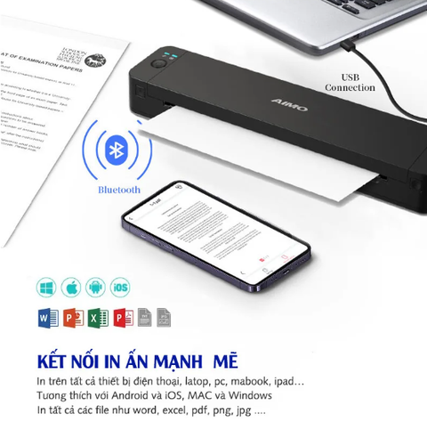 Máy in khổ A4 di động P832 (Bluetooth, USB, Giấy A4 thường, Pin sạc)