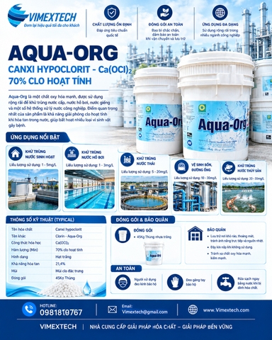 CLORIN 70% - Aqua-Org – Ấn độ - 45kg -Tính chất, ứng dụng, liều lượng và an toàn sử dụng