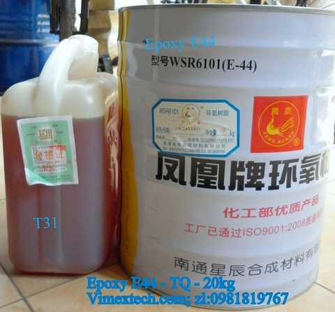 Epoxy E44 và đóng rắn của nó T31-TQ- Tính chất hóa lý và tỷ lệ của epoxy và đóng rắn trong các lĩnh vực bao phủ bề mặt và keo dán