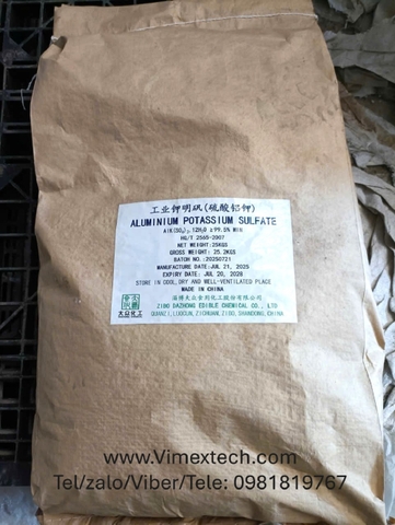 Phèn kép kali - KAl(SO4)2 - TQ - CN - 25kg - Tính chất hóa lý và so sánh với phèn đơn về khả năng keo tụ nước sinh hoạt và thải