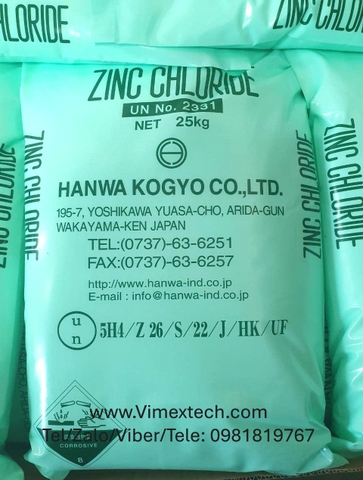 Kẽm clorua-ZnCl2-Nhật-CN-25kg-Tính chất lý hóa và ứng dụng của nó
