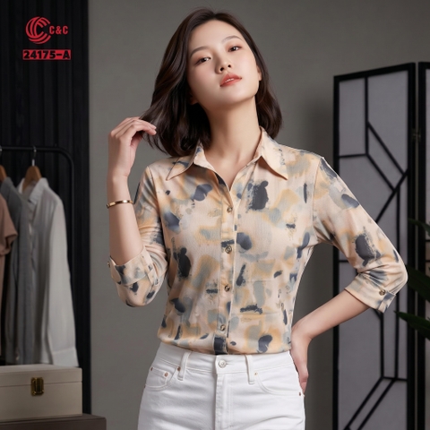 24175 - Áo Sơ Mi Thun Lưới Họa Tiết Trừu Tượng