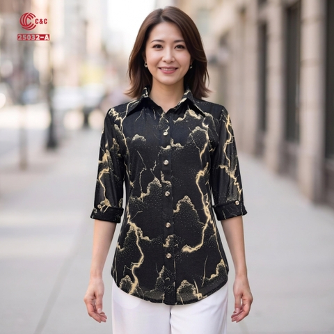 25032 - Áo Sơ Mi Họa Tiết Cực Quang Huyền Bí