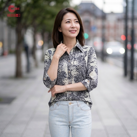 25051 - Sơ Mi Tay Lỡ Họa Tiết Da Beo Cách Điệu