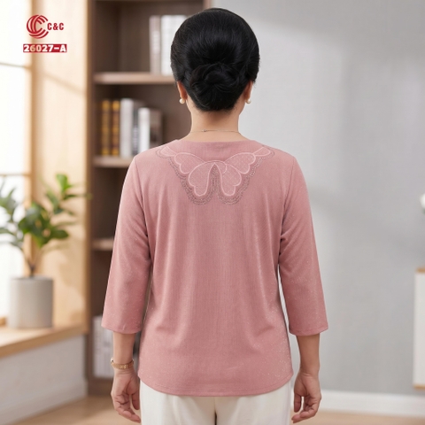 26027 - Áo Tay Lỡ Kim Tuyến Thêu Cánh Bướm Đính Đá Pha Lê