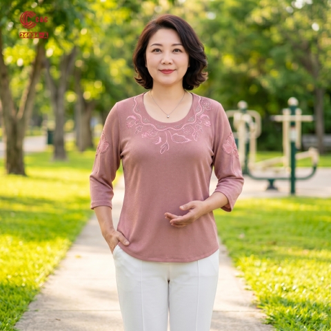 26034 - Áo Tay Lỡ Thêu Hoa Đính Đá Thủy Tinh Thân Áo Tay Áo