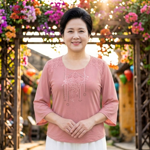 26171 - Áo Tay Lỡ Xòe Phối Ren Đính Đá