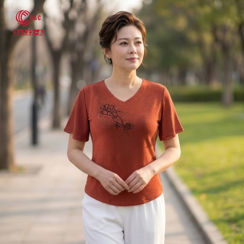 26222 - Áo Len Mịn Cổ Tim Tay Xòe Rũ Thêu Hoa Ép Đá