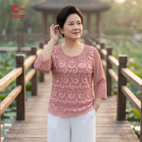 26234 - Áo Tay Lỡ Thêu Hoa Đính Đá Che Khuyết Điểm Vòng Bụng Hoàn Hảo