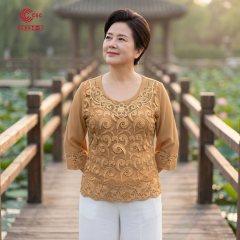 26234 - Áo Tay Lỡ Thêu Hoa Đính Đá Che Khuyết Điểm Vòng Bụng Hoàn Hảo