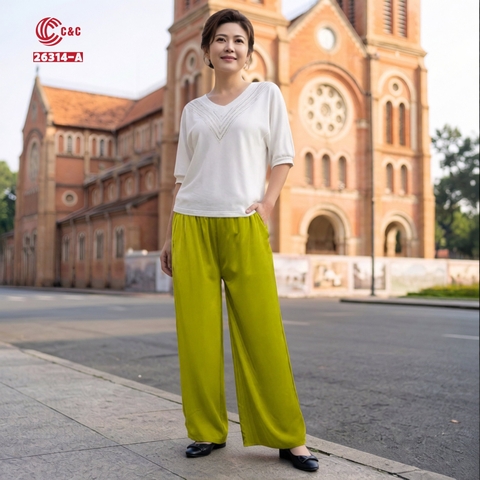 26314 - Quần Linen Ống Rộng Cạp Thun