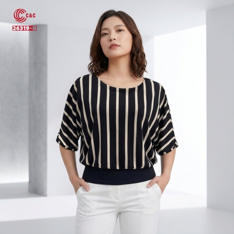 26319 - Áo Thun In Họa Tiết Tay Cánh Dơi Thon Gọn Eo