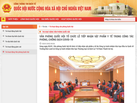 Văn phòng Quốc Hội tổ chức lễ tiếp nhận vật phẩm y tế trong công tác phòng, chống dịch Covid-19