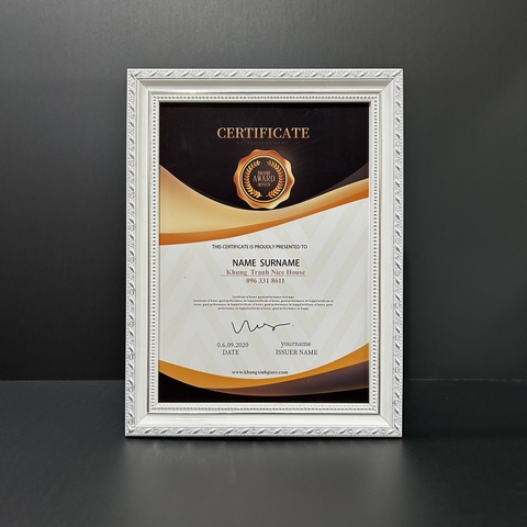 Khung Bằng Khen Gỗ Màu Trắng Bạc 180TB