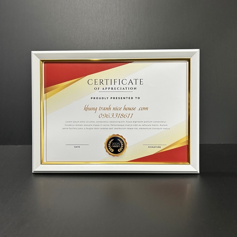 Khung Bằng Khen Màu Trắng Trơn Đơn Giản 200T