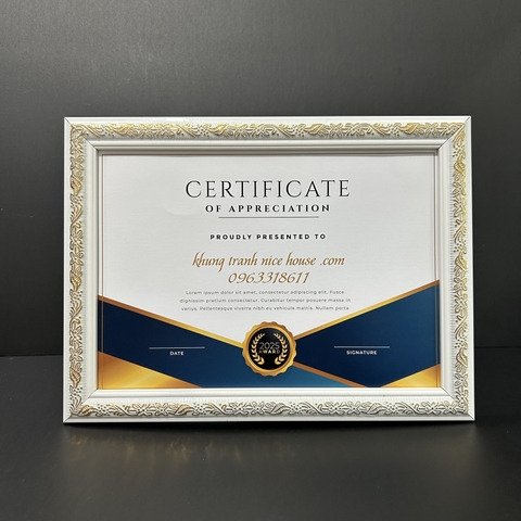Khung Bằng Khen Giá Rẻ Trắng Chỉ Vàng BT