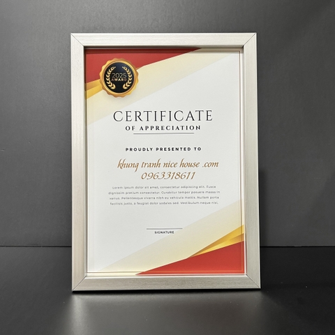 Khung Bằng Khen Màu Bạc Đơn Giản F1B