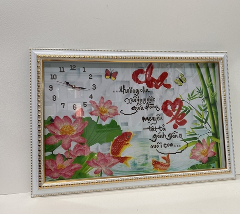 Khung Tranh Đính Đá Đồng Hồ Cha Mẹ MN