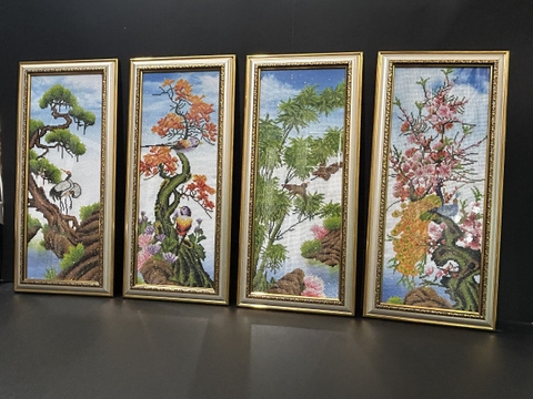 Khung Tranh Thêu Tùng Cúc Trúc Mai