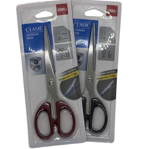 Kéo văn phòng đa năng E6009 180mm Deli 2 màu Đen/Đỏ