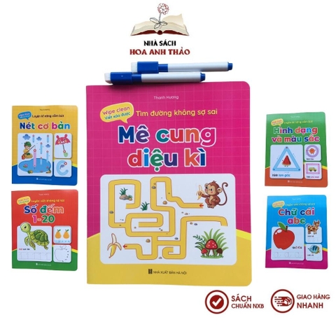 Sách - Bộ Vở Viết Xóa Được - Wipe Clean Luyện Viết Không Sợ Sai ( Bộ 5 Cuốn) - Tặng Kèm 2 Bút