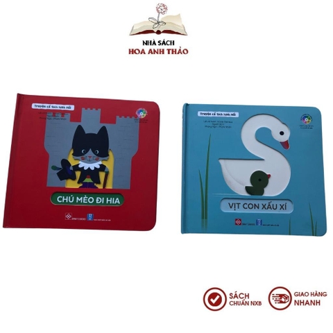 Sách - Truyện cổ tích hình nổi, Song ngữ Việt Anh Chú Mèo Đi Hia + Vịt Con Xấu Xí