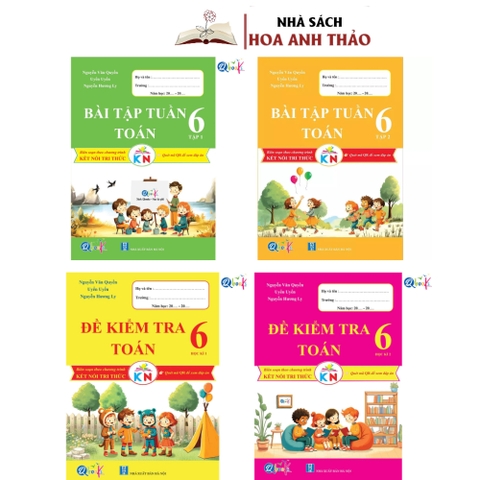Combo 4 quyển Bài tập tuần và đề kiểm tra toán lớp 6 tập 1, tập 2 kết nối tri thức