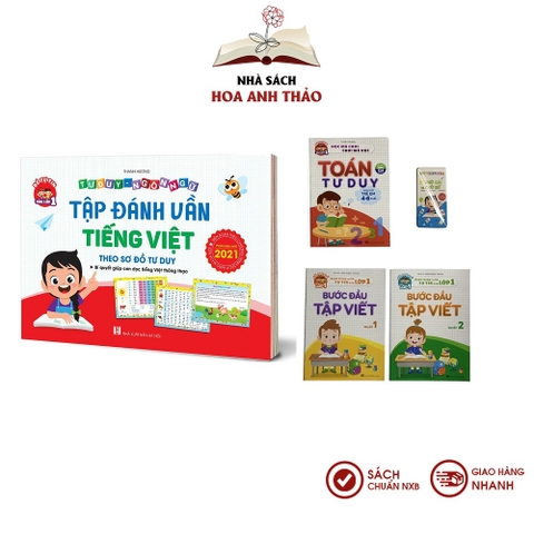 Combo 4 Sách - Tập đánh vần tiếng việt 5.0 kèm file video quét mã QR, toán tư duy 4-6 tuổi, Bước đầu tập viết (kèm thẻ)