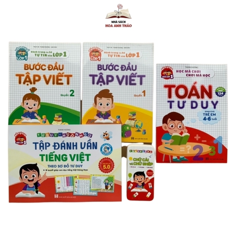 Sách - Tập đánh vần tiếng việt 5.0 kèm file video quét mã QR, toán tư duy 4-6 tuổi, Bước đầu tập viết bộ 4 quyển kèm thẻ