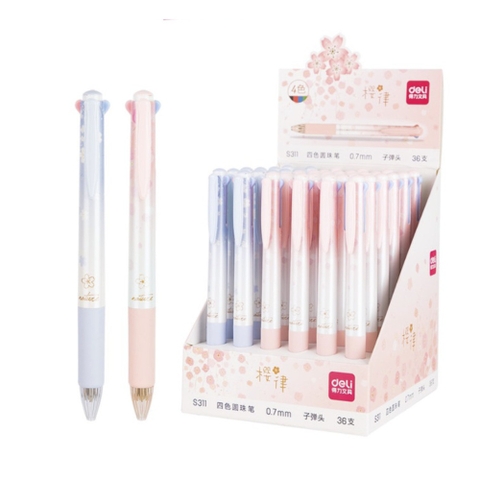 Bút Bi Nhiều Màu Deli S311 Vỏ Hoa Anh Đào Ngòi Bút 0.7mm ( Bút 4 Màu Mực )