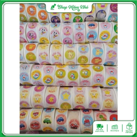 Sticker cuộn 500 hình dán các nhân vật hoạt hình và icon dễ thương, sticker trang trí dán sổ khen thưởng học sinh