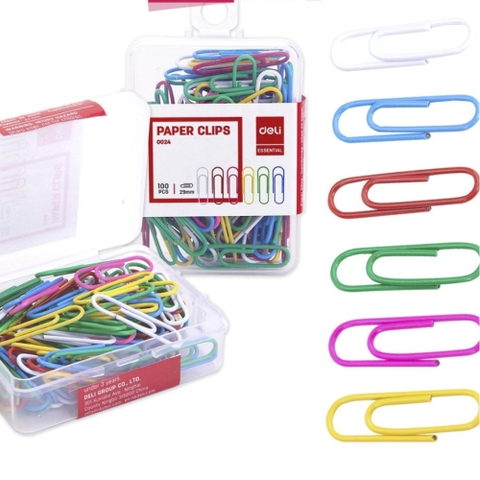 Hộp 100 Ghim cài Màu Kẹp Tài Liệu Bằng Kim Loại Nhiều Màu Deli  - E0024