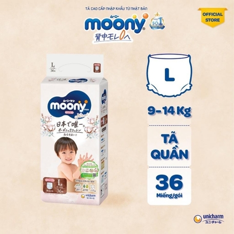 Bỉm - Tã quần Moony Natural size L 36 miếng (9 - 14kg)