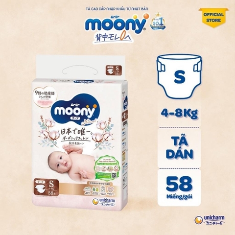 Bỉm - Tã dán Moony Natural size S 58 miếng (4 - 8kg)