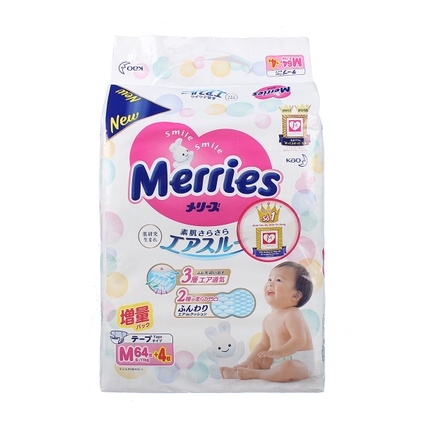 Bỉm - Tã dán Merries size M 64 cộng 4 miếng (cho bé 6-11kg)