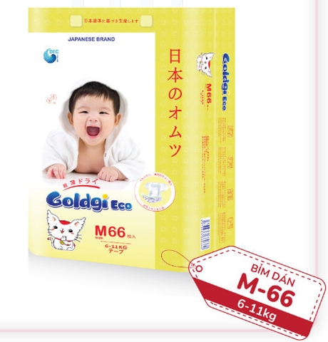 Bỉm Nhật Goldgi Eco – Size M 66 miếng dán (6-11kg)