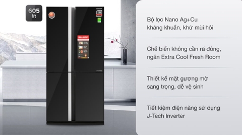 Tủ lạnh Sharp inverter 678 lít multi door SJ-FX688VG-BK