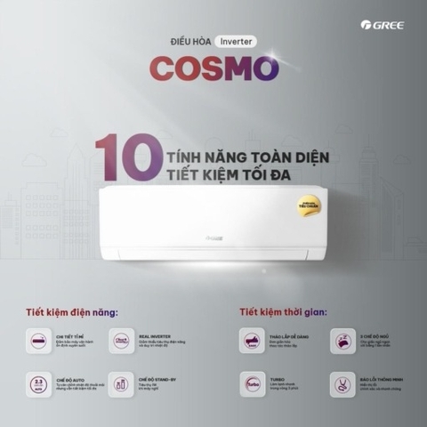 Điều hòa Gree 9.000BTU inverter 1 chiều COSMO9CI