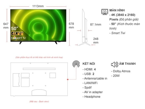 Android Tivi Philips 4K 50 inch 50PUT7406